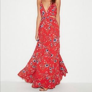 Floral cut out elastic waist maxi dress